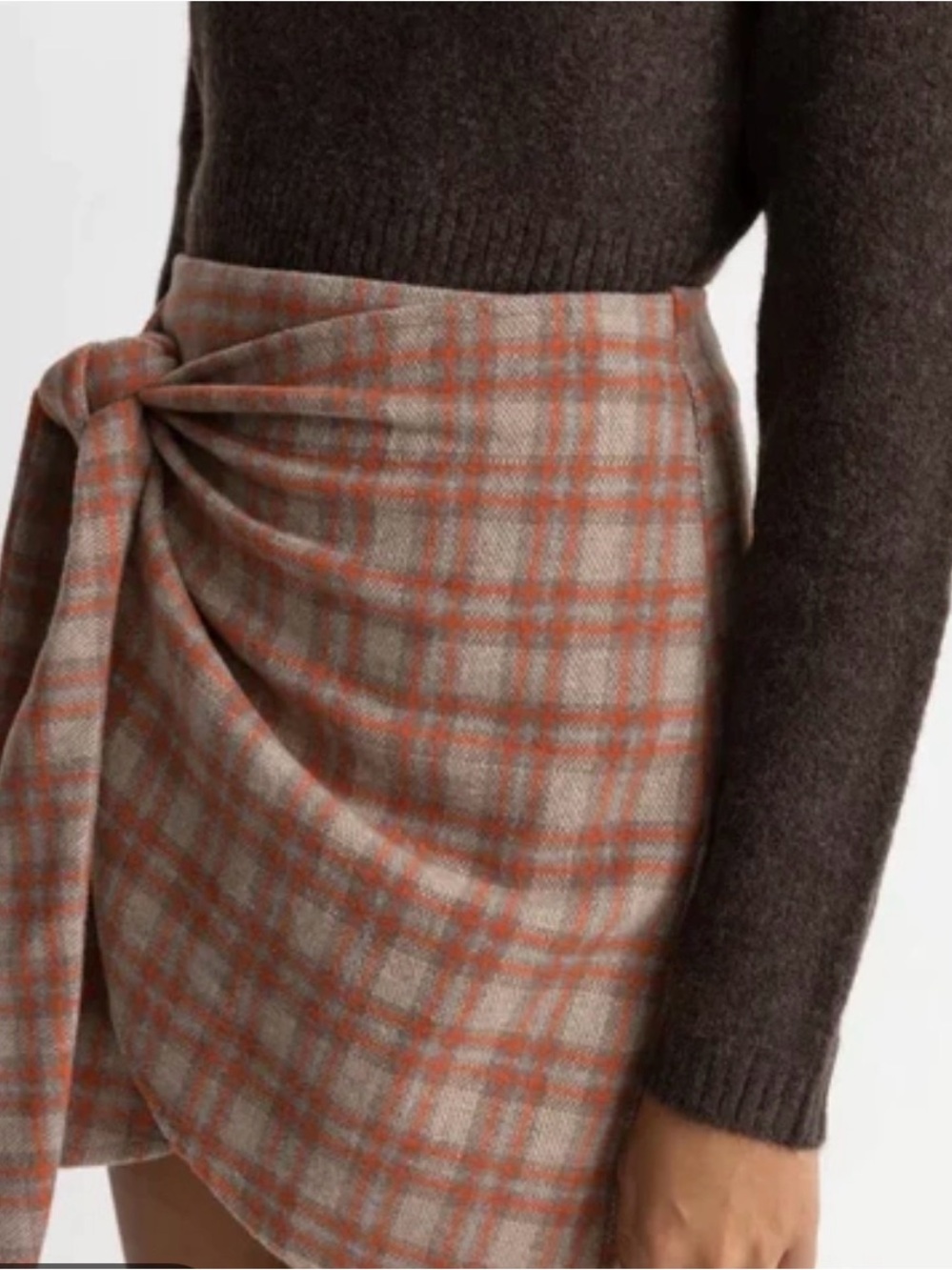 Rhythm Plaid Wrap Mini Skirt in Orange and Cream